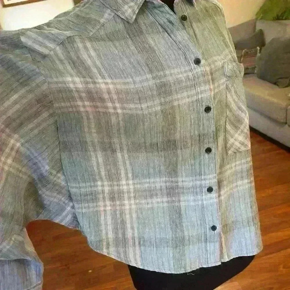 Free people cutie plaid button down shirt batwing size small - Picture 3 of 4